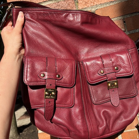 Ralph Lauren leather maroon berry burgundy large hobo bag purse Governors Lodge - Picture 11 of 17